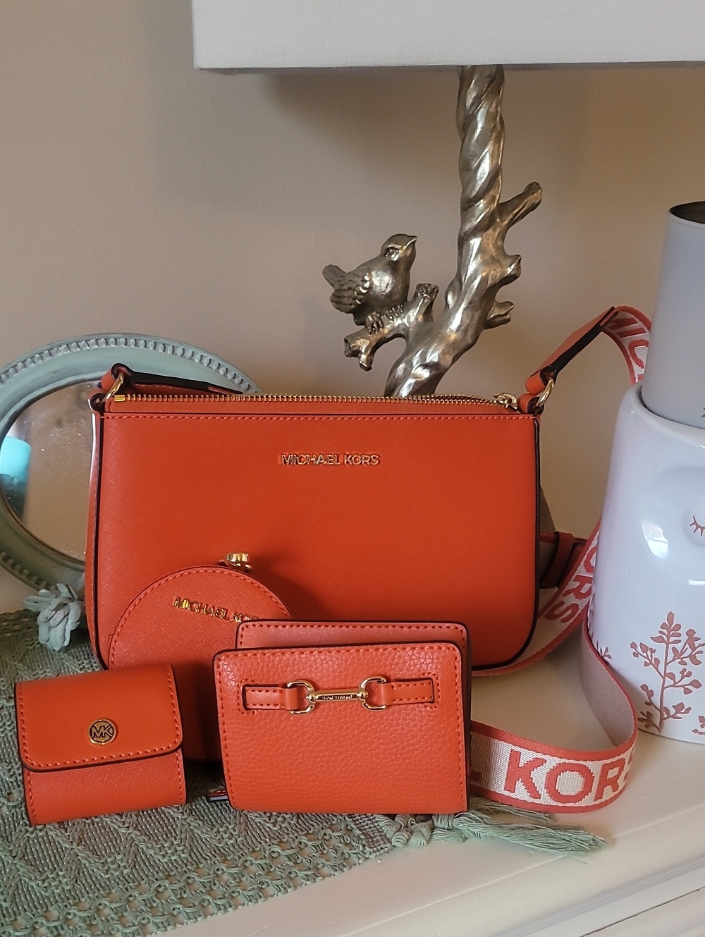 Michael Kors Orange Leather Crossbody Bag with Wallet & Coin Pouch